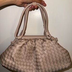 MELIE BIANCO Woven Tan Handbag, Vegan Leather